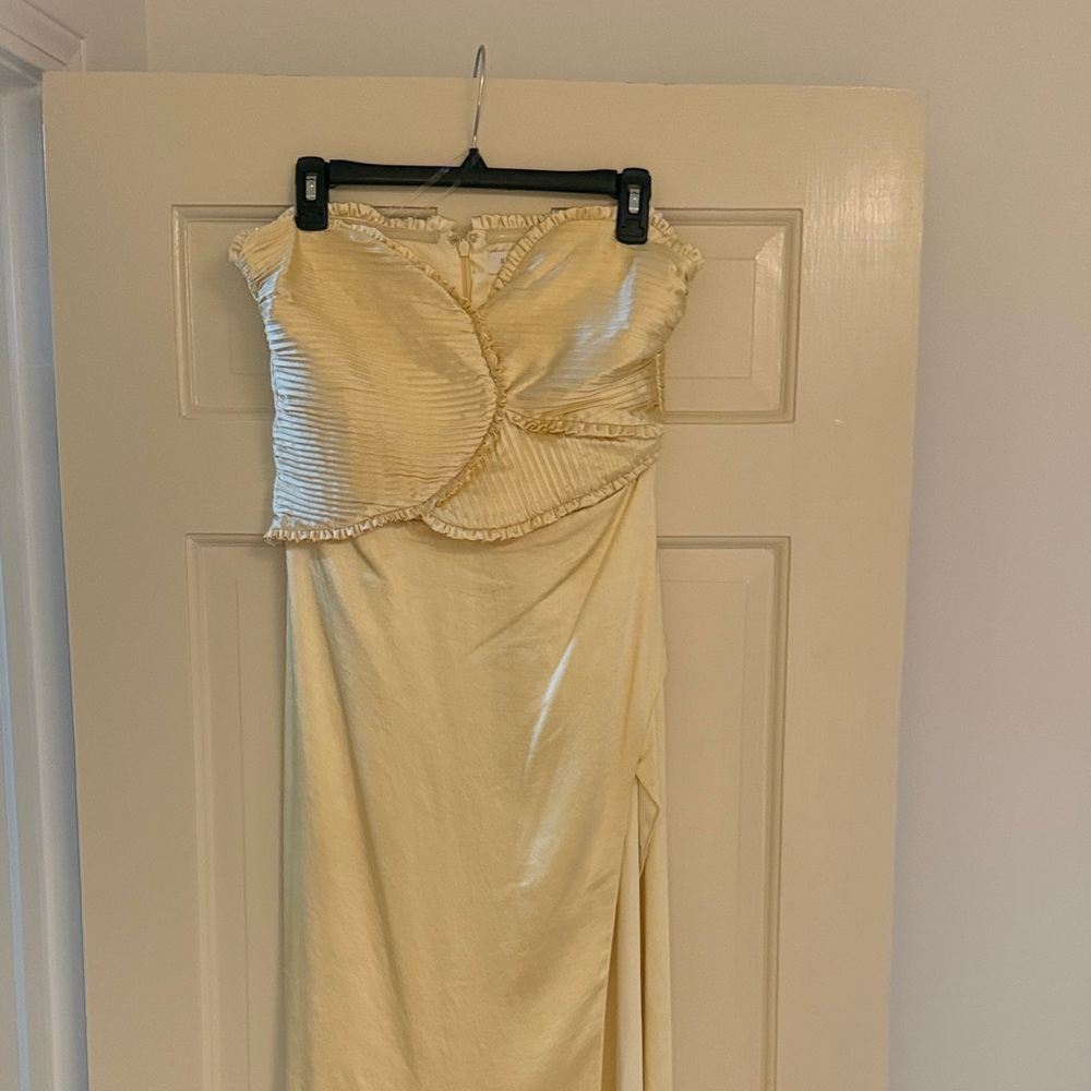 Meshki Larissa Satin Maxi Dress With Ruched Petals - Lemon